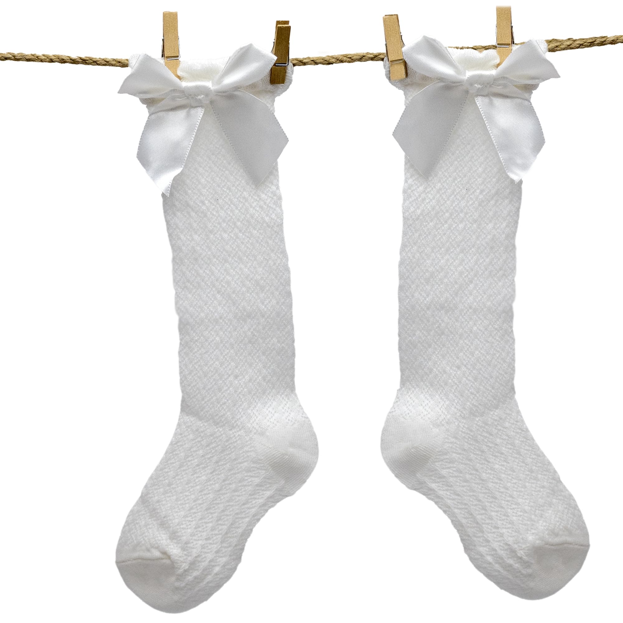 BABYZOCO Calcetines Altos De Algodón Con Lazo Para Niños, Medias altas con lazo para niños, Calcetas de algodón, Medias infantiles con lazo decorativo, Algodón, Transpirable, Apto hasta 3 años