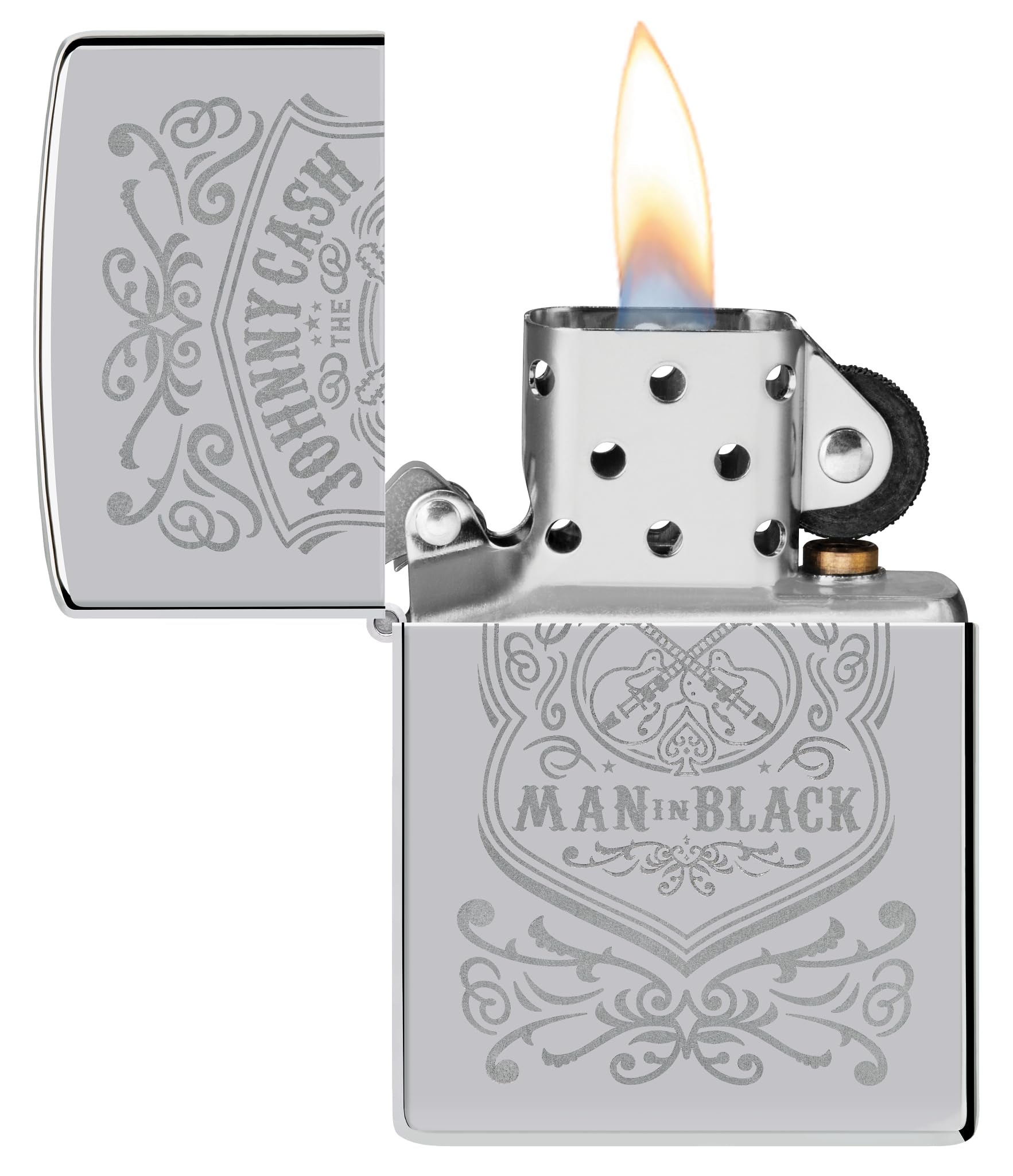 Zippo Sturmfeuerzeug Johnny Cash High Polish Chrome Nachfüllbar Windfestes Design Geschenkbox Made in USA