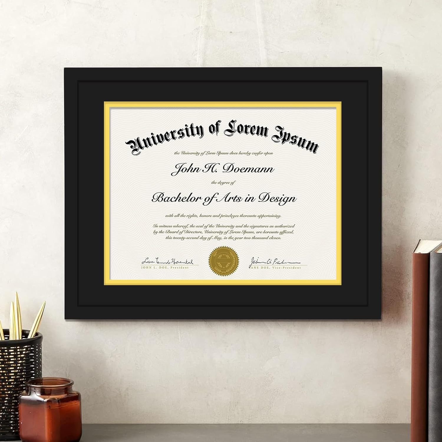 Black 11 x 14 Diploma Frame Set of 4, Display Document 8.5x11 with Mat or 11x14 Without Mat, Certificate Frame with Black&Gold Mat for Masters Associates Bachelor Degree - 4 Packs