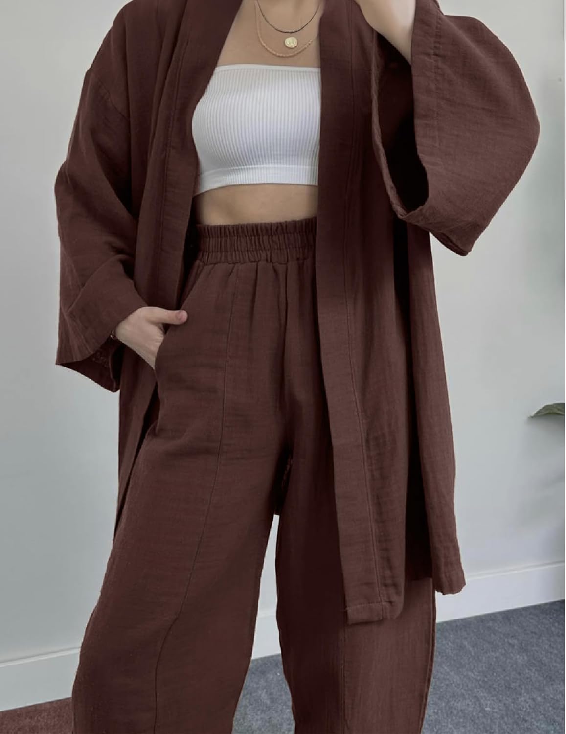 ZAFUL Women 2 Piece Tracksuits Outfits Loungewear Sets Solid Loose Cardigan Suits And Wide Leg Pants Casual Suits - Image 3