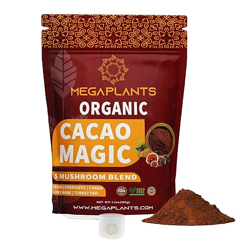 MegaPlants Cacao Magic (50 porciones) | Mezcla de 5 hongos Superfood | Melena de león, Reishi, Chaga, Cordyceps, cola de pavo | Batido, chocolate
