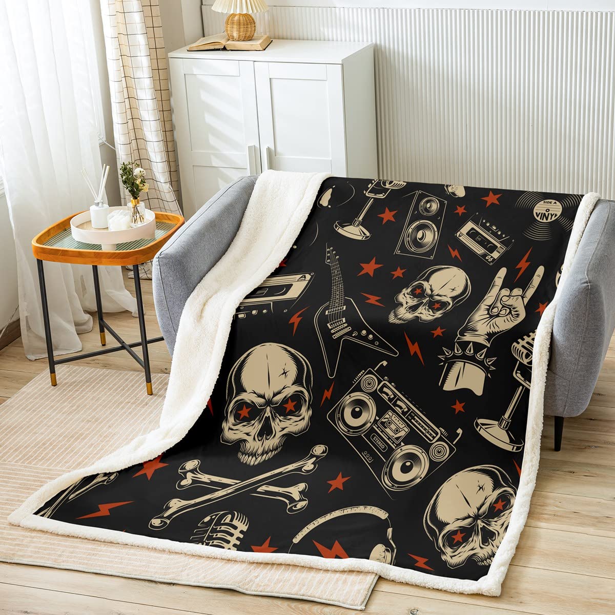 Erosebridal Electric Guitar Bed Blanket Sugar Skull Throw Blanket 30