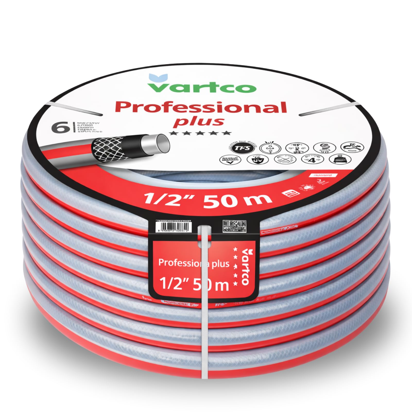 Professional Plus 6-lagiger Gartenschlauch 1/2" 50m – Trinkwasserschlauch Lebensmittelschlauch – Torsion-Free System (TFS) – Flexibel UV-beständig 30 Bar