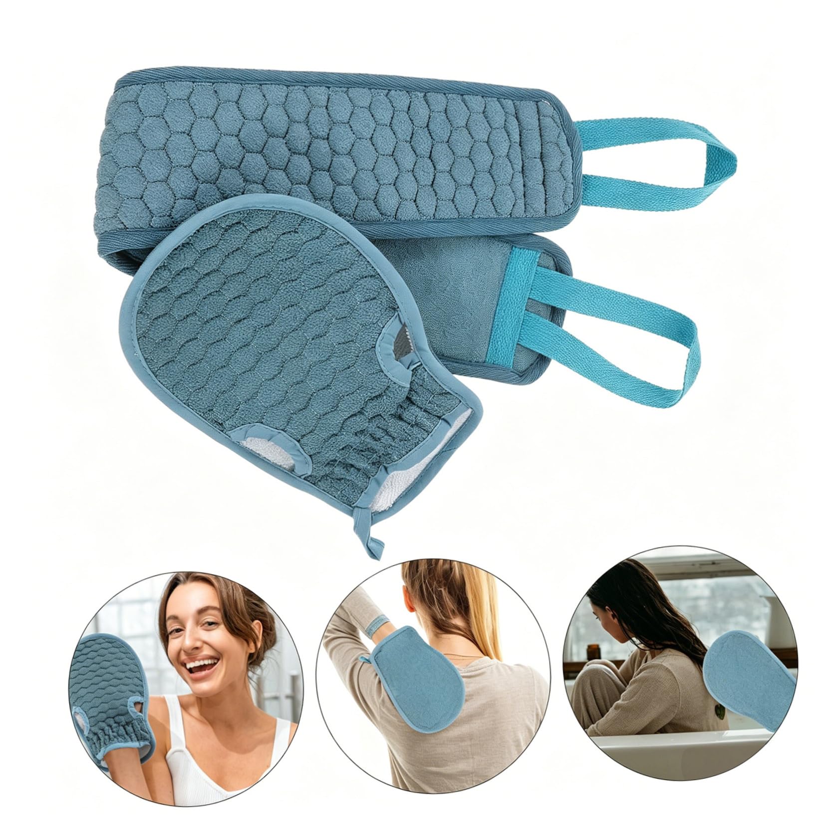 6piezas Guantes y Toalla Exfoliante De Espalda Para Ducha Toalla Azul Guantes y Exfoliantes y Cuidado