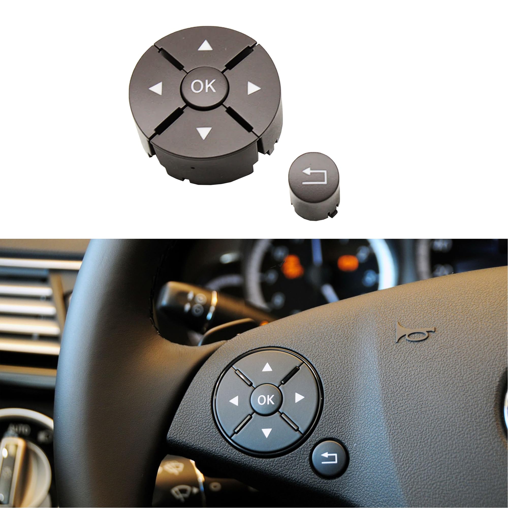 Car Steering Wheel Button Cover Replacement Voice Audio Control for Mercedes Benz C E S Class W204 W212 W221 GLK X204 (1pack Brown-Left)