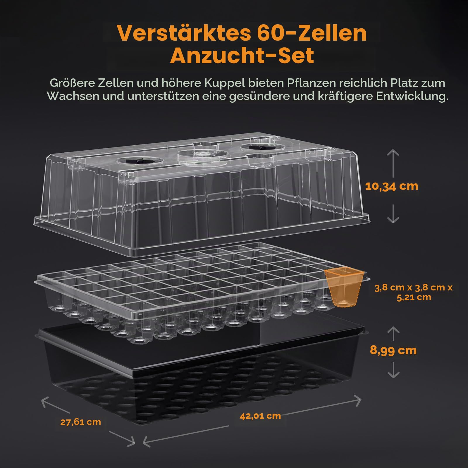 Patigrow 60-Zellen Selbstbewässernder Zimmergewächshaus Anzuchtkasten mit Wachstumslicht,Mini Gewächshaus Anzucht Set, Setzling Starter Tabletts, Treibhaus Anzuchtschale für Sämling Pflanze