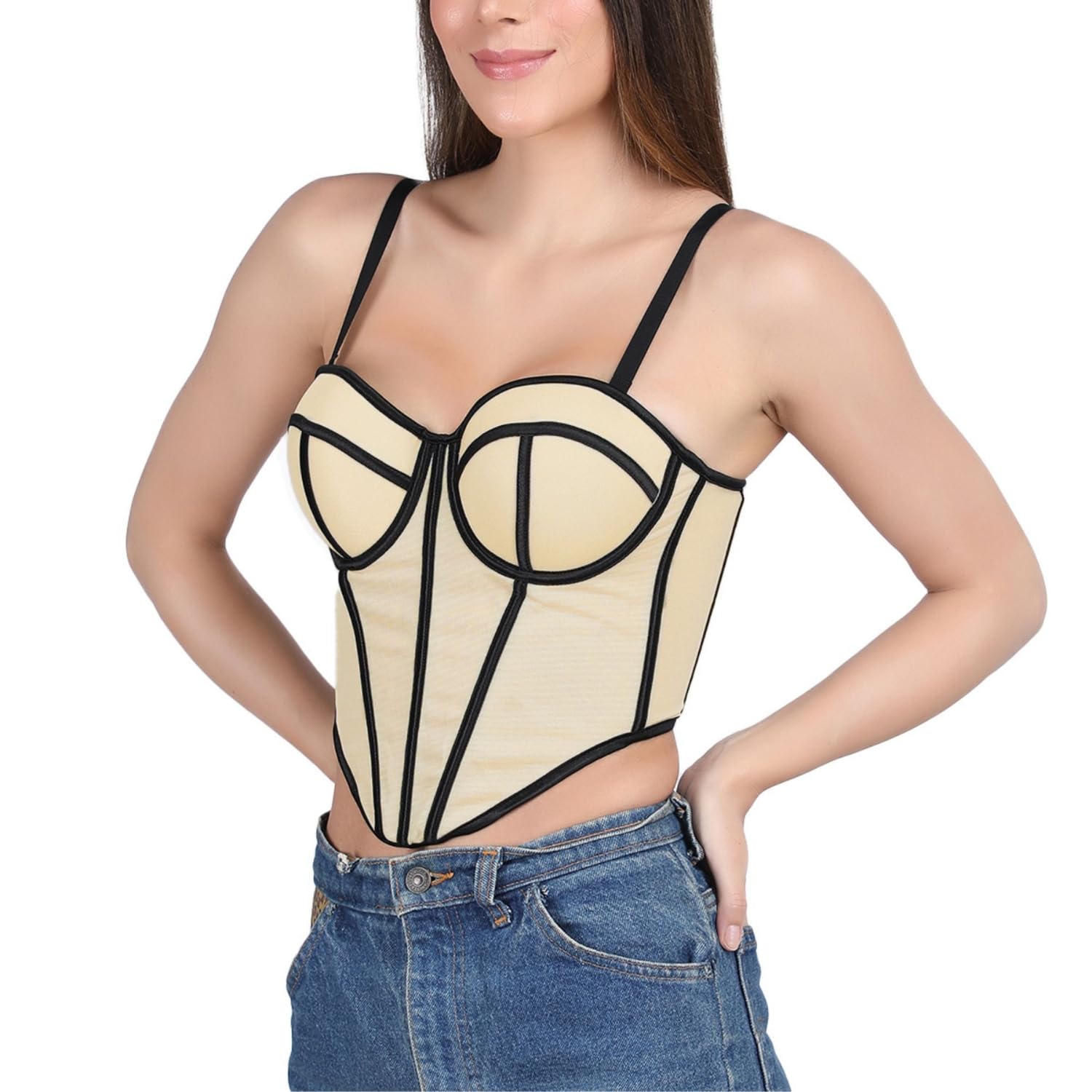 Women’s Padded Corset Bralette – Stylish Bustier Top with Adjustable Straps and Contrast Design-image-25