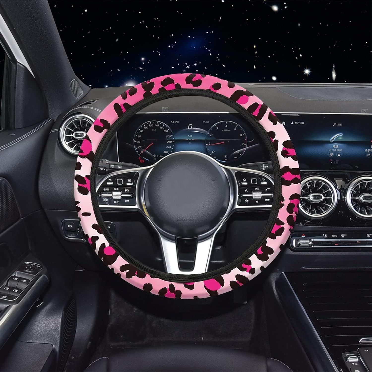 24 Pcs Leopard Print Car Accessories,Including License Plate Frame,Rearview Mirror Decoration,Etc,Suitable for Sedan,SUV and Other,Cute Car Interior Set for Women (Pink)