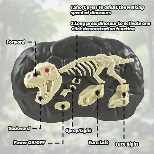 Miniatura 4 de Tyrannosaurus - Juguetes de dinosaurio a control remoto para niños de 3 a 12 años, velocidad ajustable T Rex juguetes con rociador de niebla, luz y