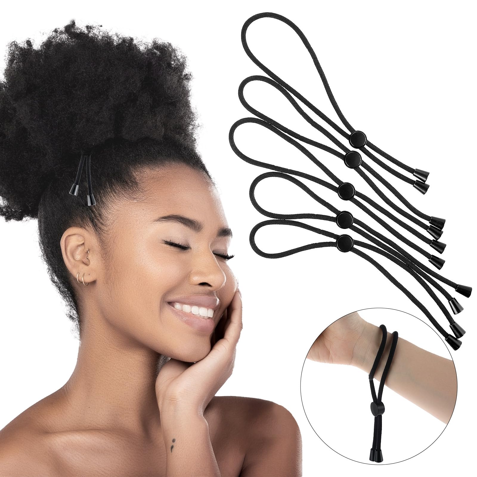 Verstellbare Haargummis Gjinxi Stylisch Geflochtener Haargummi Mädchen Elastische Haarbänder Baumwolle Langes Haarseil für dickes Haar und Natürliches Verworrenes Lockiges Haar(6 Stück,Schwarz)