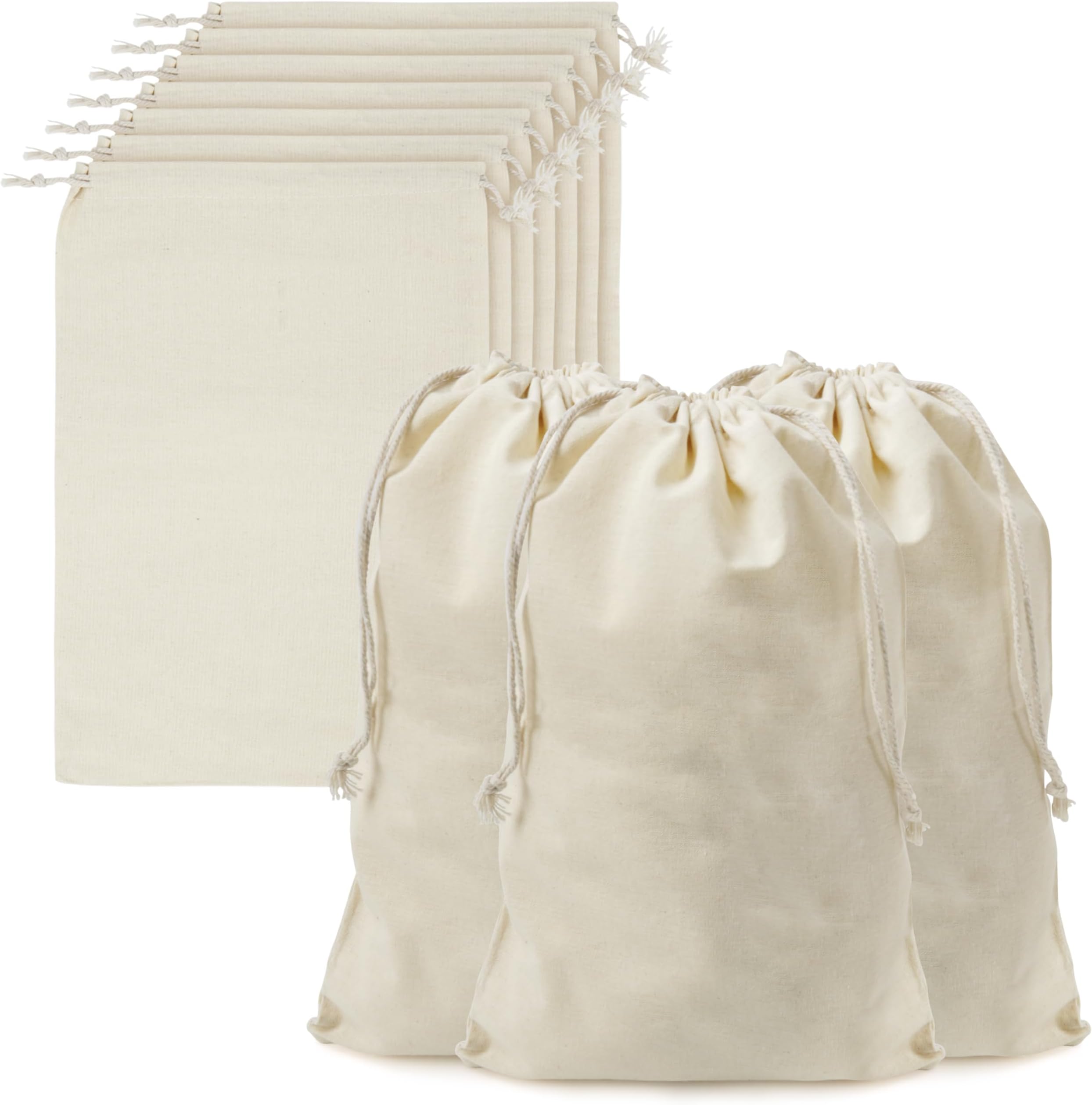 Belle Vous Cotton Muslin Bags (10 Pack) - Small Canvas Drawstring Bag Set - Burlap Bags for Toiletries, Produce Storage & More - Reusable Cotton Bag