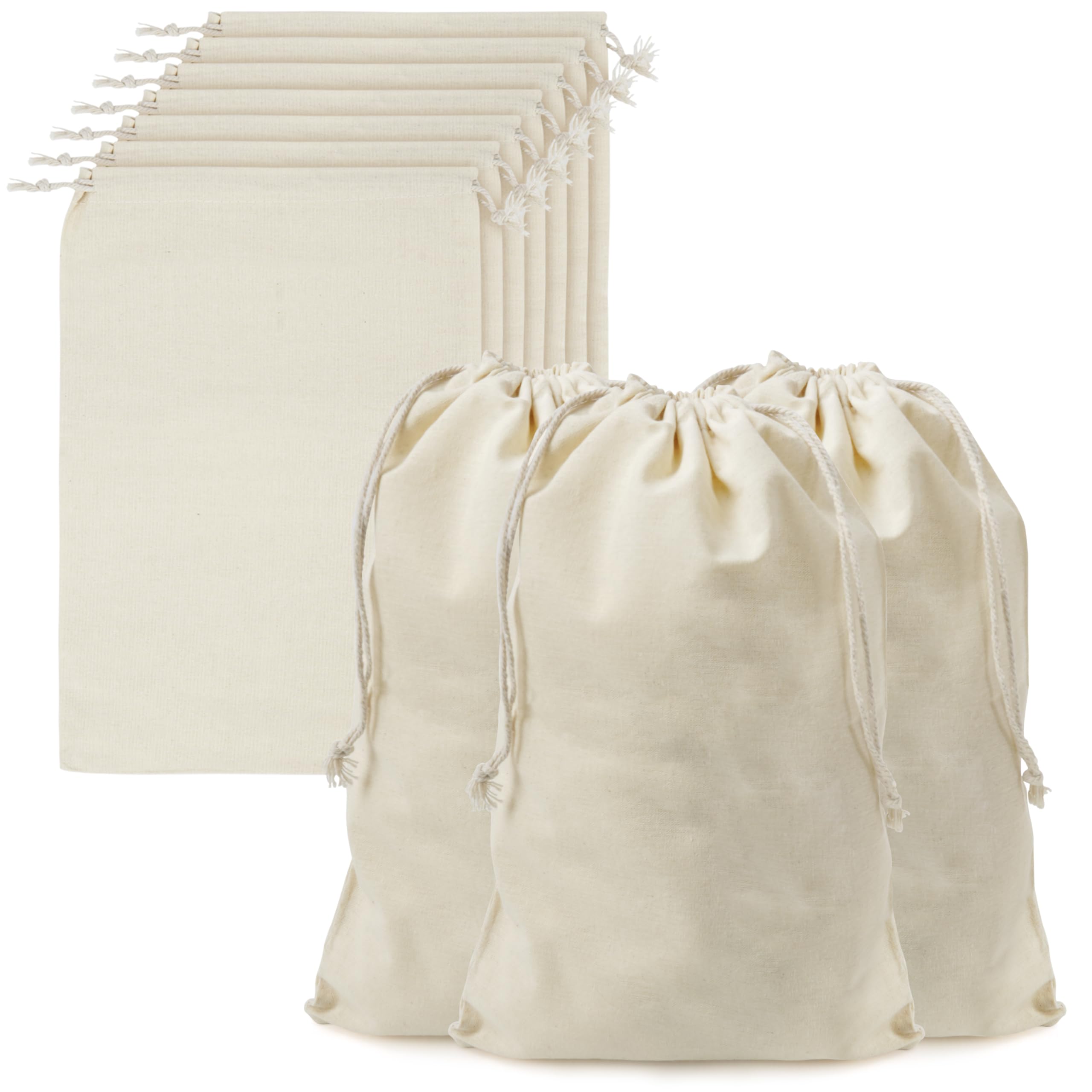BELLE VOUS Cotton Muslin Bags (10 Pack) - Small Canvas Drawstring Bag Set - Burlap Bags for Toiletries, Produce Storage & More - Reusable Cotton Bag
