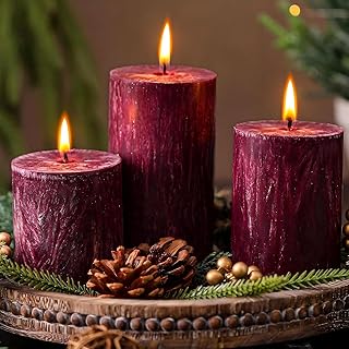 12 Burgundy Bedroom Ideas for Rich Elegant Cozy Depth 129 MTLEE 3 Pieces Burgundy Candles Rustic Textured Unscented Pillar Candle ...