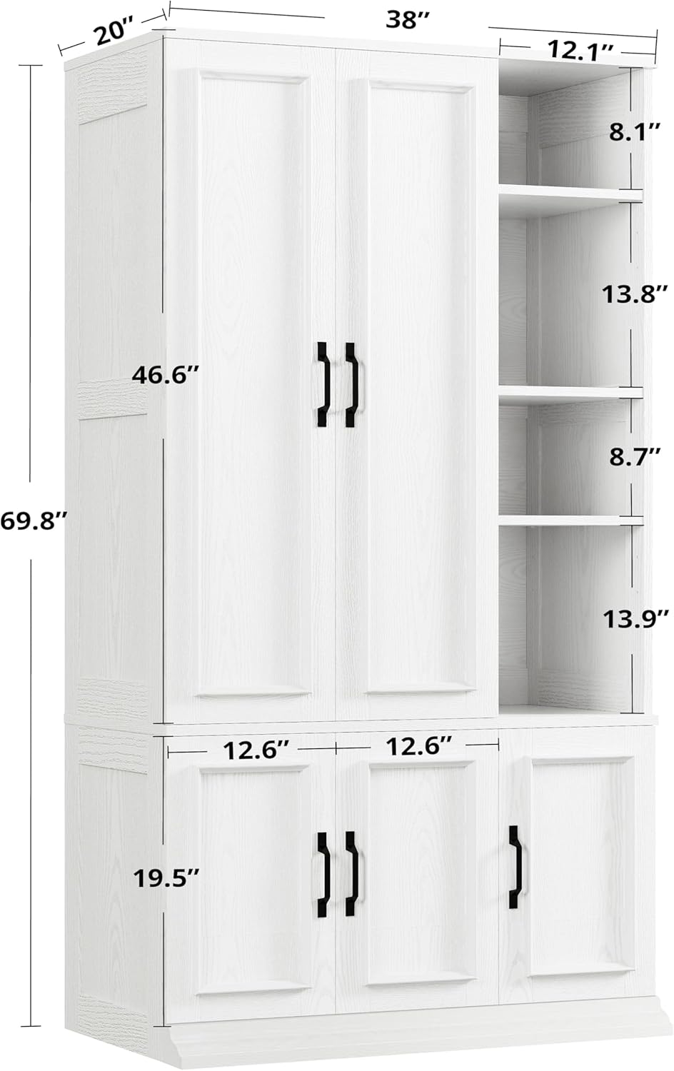 LIKIMIO Armoire Wardrobe Closet 70" H, 5 Doors Bedroom Wooden Wardrobe with 4 Storage Shelves and Hanging Rod, Clothing Storage Cabinet Organizer Combination, White - Image 2
