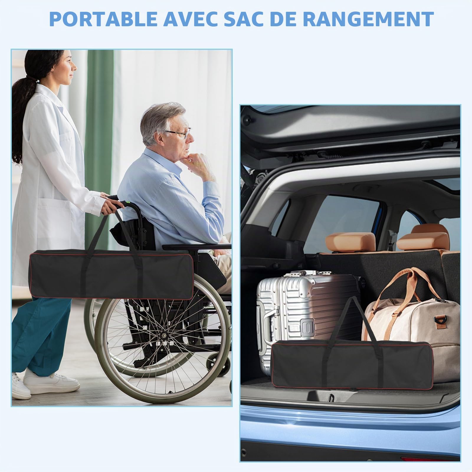2PCS Rampes Télescopiques pour Fauteuils Roulants, Rampe d'Accès pour Fauteuils Roulants Rampe d'Accès Antidérapante Réglable avec Bords de Sécurité Max 300kg, Sac de Transport Inclus