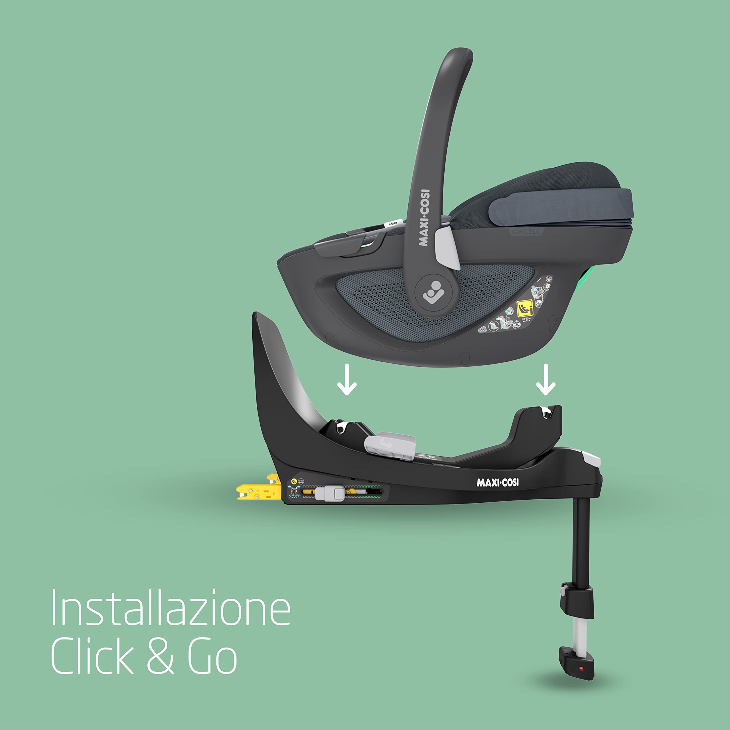 Maxi-Cosi FamilyFix 360 i-Size Base per seggiolino auto girevole, Base ISOFIX girevole a 360°, 0-4 anni (40-105 cm), Rotazione FlexiSpin con una mano, Controllo rotazione TravelSafe, Click & Go, Nero
