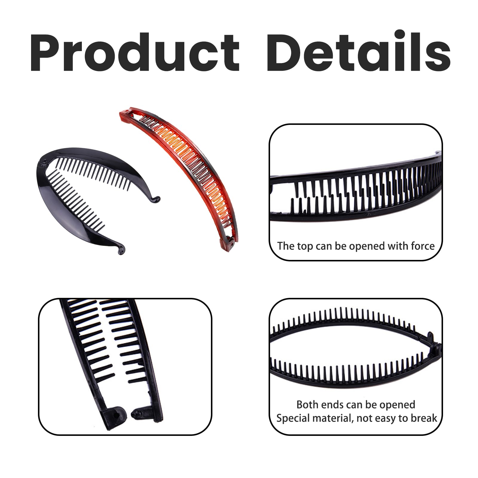 fKiZanthene Banana Hair Clips Set, 4-Piece with 2 Fishtail and 2 Double Comb Claws - Image 3