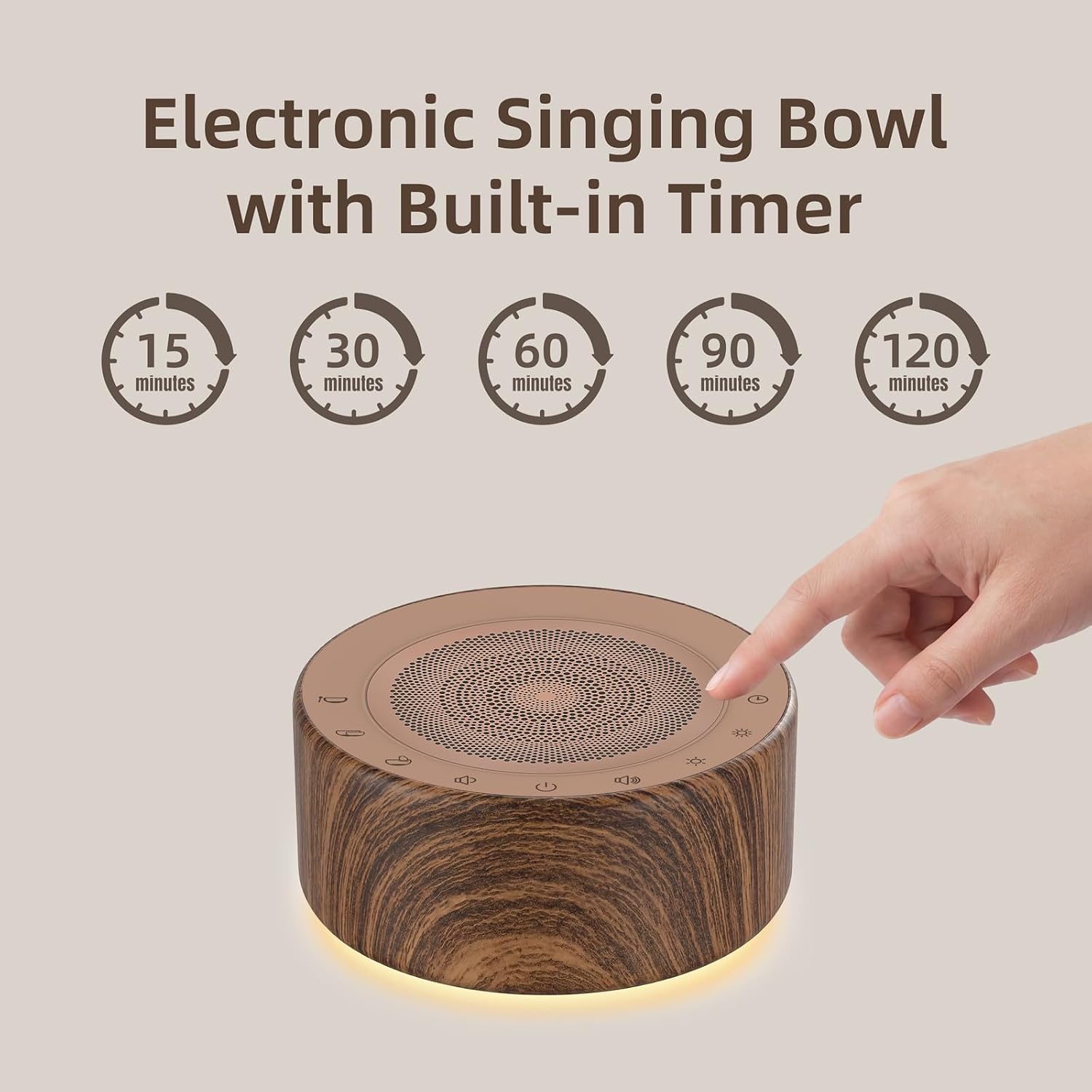 Tibetan Meditation Singing Bowl Sound Machine, 11 Authentic Singing Bowl & Relaxing Sounds, Premium Wood-Style Design, 7-Color Night Light, Timer & Memory, for Meditation, Yoga, Sleep & Mindfulness image 3