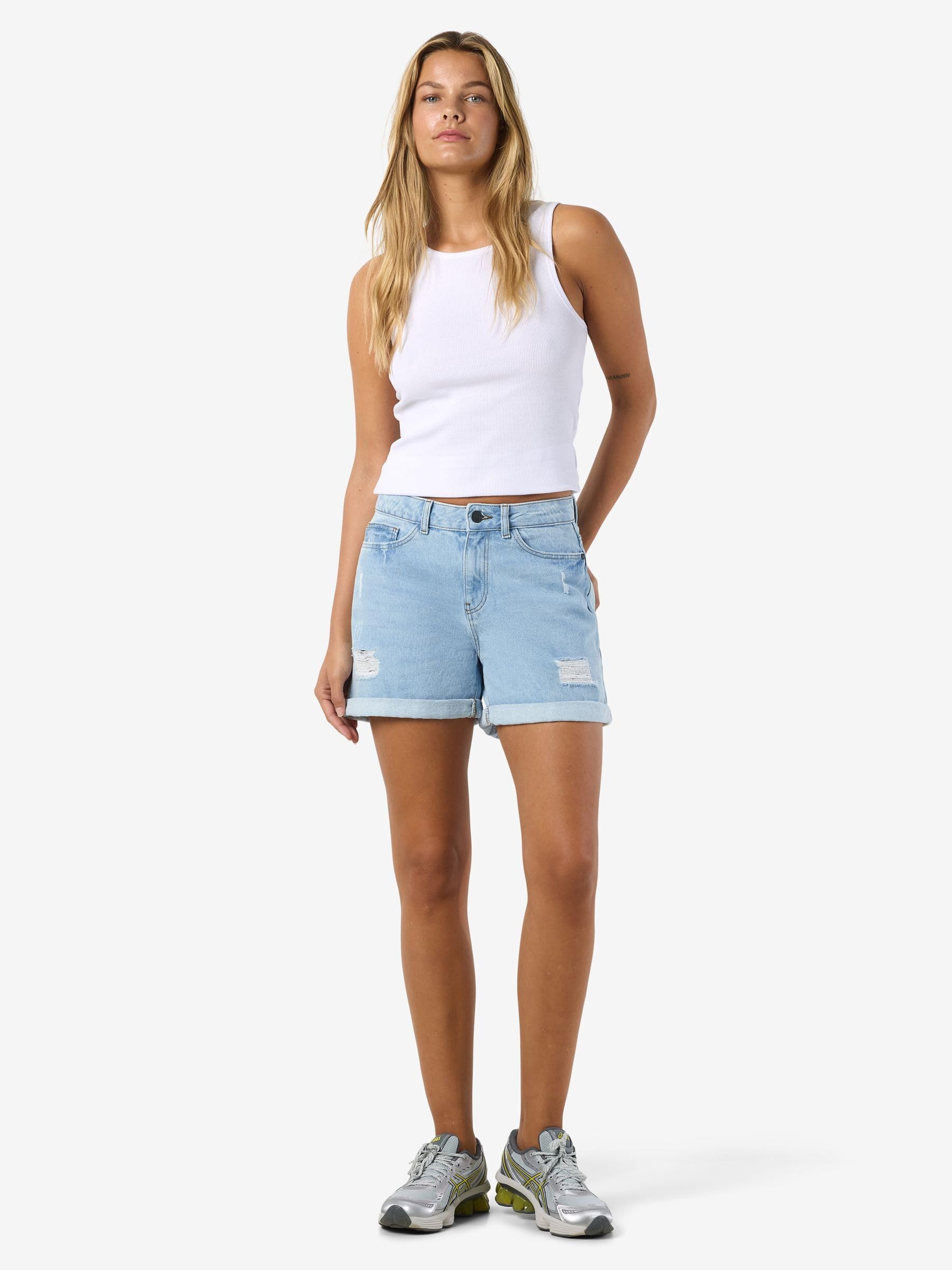 NOISY MAY Mujer Shorts Vaqueros con Roturas y Dobladillo Vuelto.