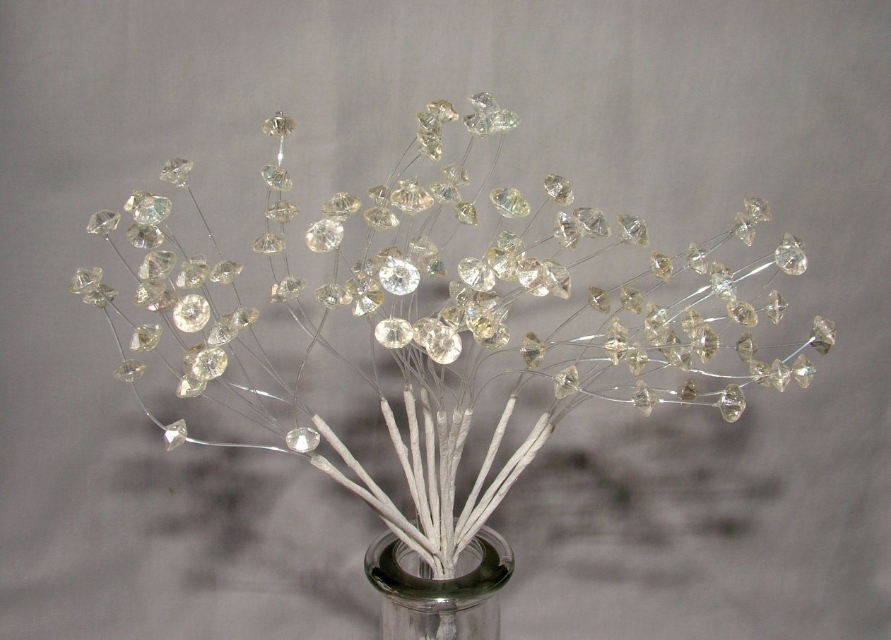 Clear / Iridescent Crystal spray - 12 stems with 3 crystals each - wedding / crafts / milinery