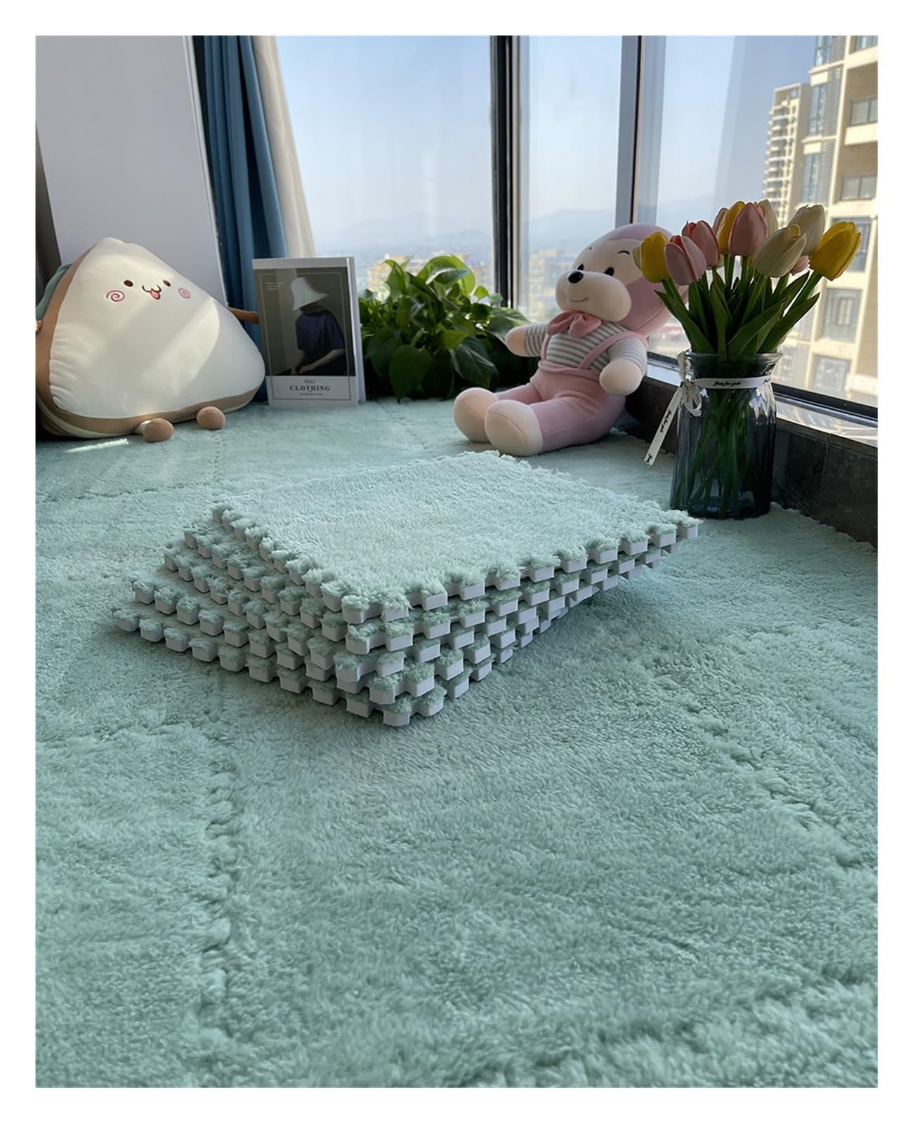 Selbstklebende Teppichfliesen 10pcs DIY Self-adhesive Tile Carpet, Easy To Install, sturdy, Non-slip And Water Absorbent, Home Decoration(Mint Green)