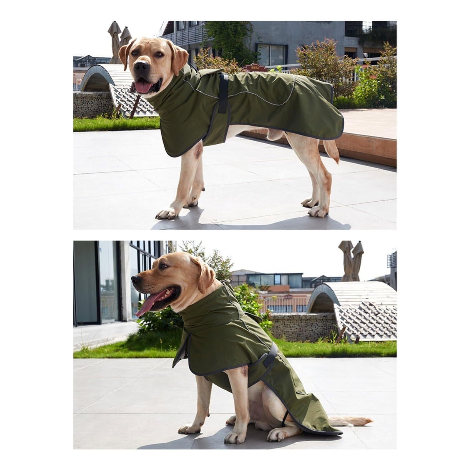 Manteau d'hiver imperméable et réfléchissant pour chien, doublure en polaire et résistant au froid avec col haut réglable pour chiens de grande taille (vert, XL)