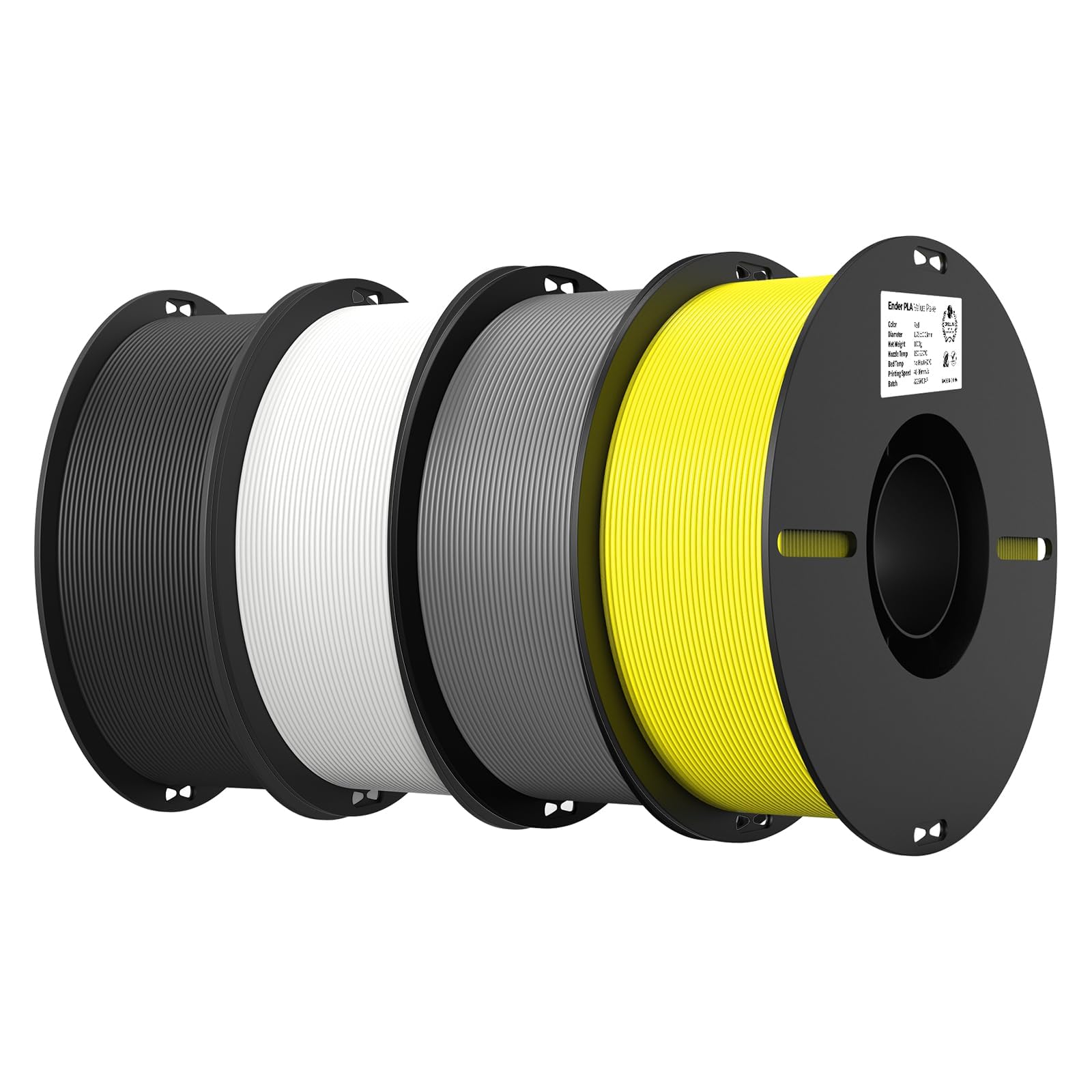 Creality Ender PLA Filamento 1,75 mm per Stampante 3D, Bobina 4 kg (8,8 libbre), Dimensionale +/- 0,02 mm, Adatta alla Maggior Parte delle Stampanti 3D (Nero+Bianco+Grigio+Giallo)