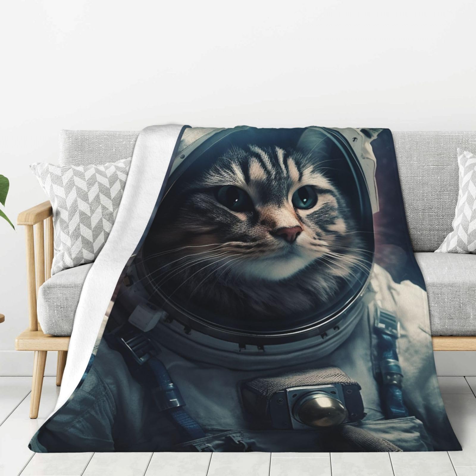 Astronaut Cat in Space Throw Blanket Plush Flannel Fleece Blanket, Soft Lightweight Cozy Blankets 50"X40" for Bed Couch Sofa Travel