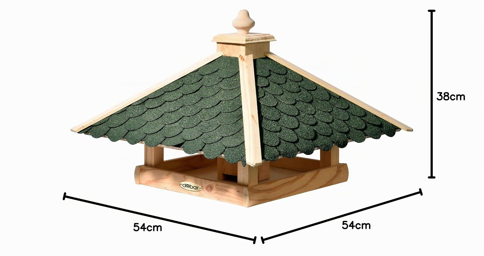 dobar® 98540FSCe Großes Vogelfutterhaus - XL Vogelvilla aus Massivholz - Vogelhaus mit Bitumen Dachschindeln - Futterstation für Ständermontage - Futterspender Wildvogel - 54 x 54 x 38 cm - Grün