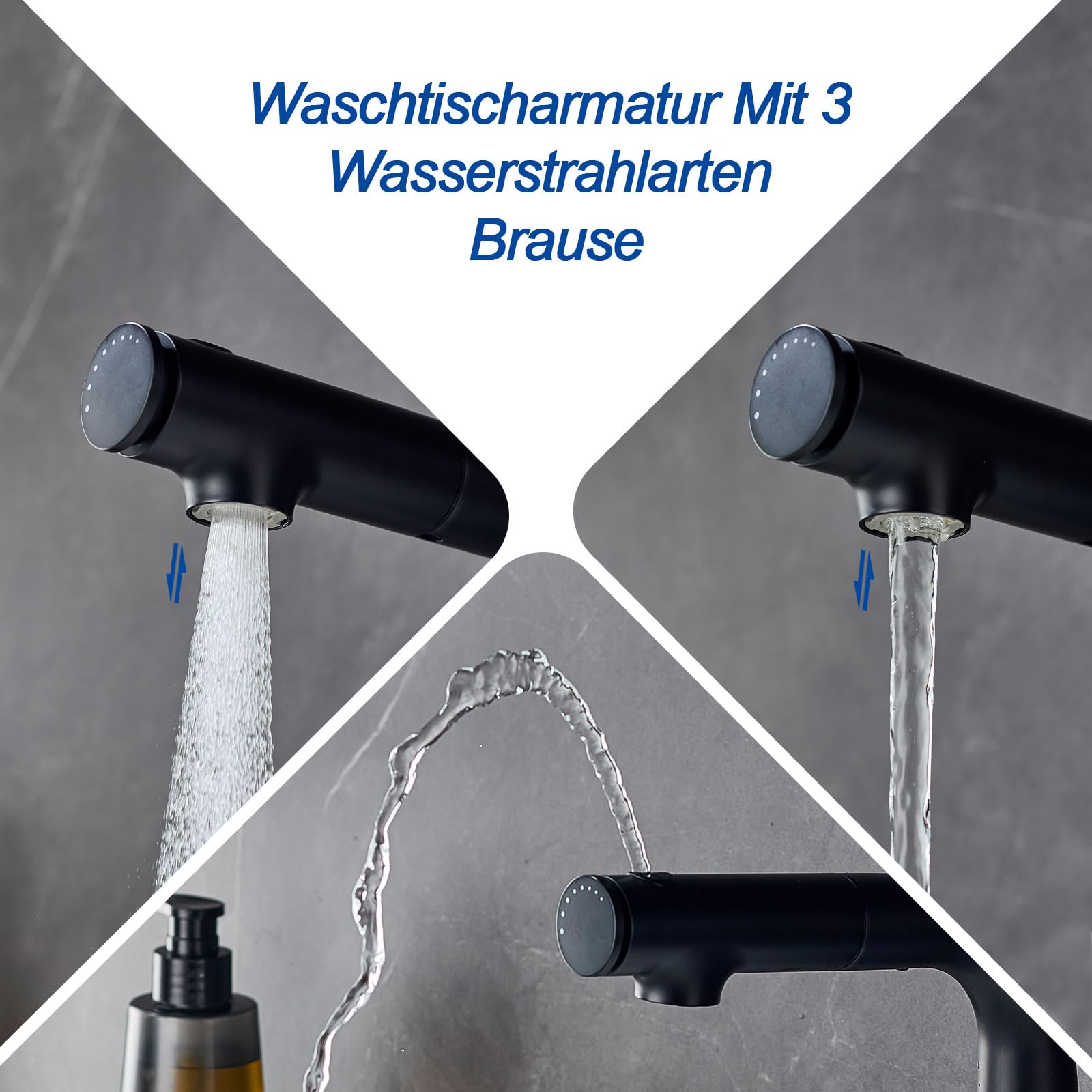 Rubinetto Bagno Lavabo Nero Doccetta Estraibile Con Della LED Temperatura | Miscelatore Lavabo Estraibile LakeBayMZC,Rubinetti Monocomando Bagno con Doccetta,Aeratore Rimovibile,Senza Piombo, Nero