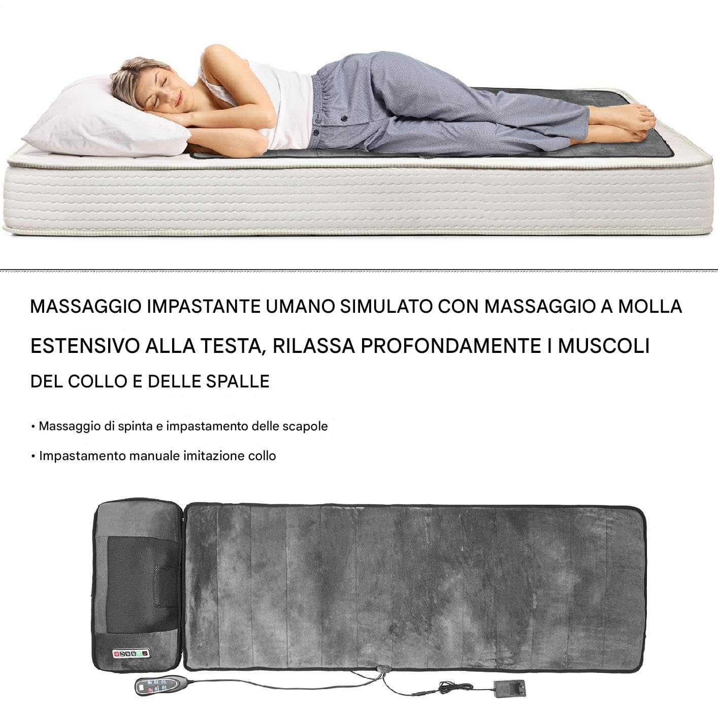 Tappetino Massaggiante Per Tutto Il Corpo 50x165 Cm,Materasso Massaggiante Intelligente A 9 Velocità Con Cuscino Lombare Gonfiabile E Telecomando,Massaggiatore Per Collo E Spalle Per Alleviare