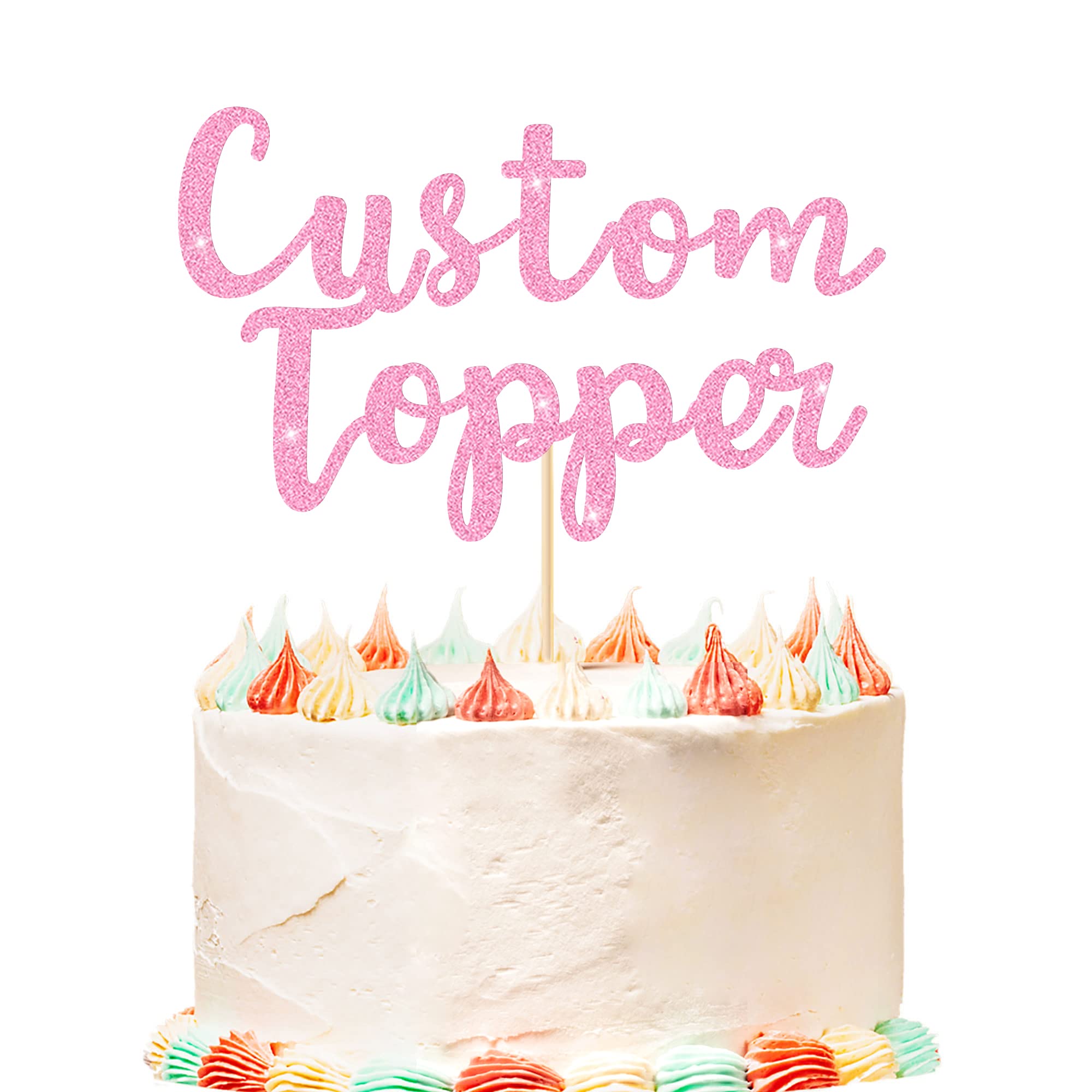 Personalized Cake Topper Birthday Cake Toppers 11 Colours Wedding Cake Topper with Any Text Age Glitter Double Sided Cake Decoration for Anniversary Baby Shower Graduation(Baby Pink)