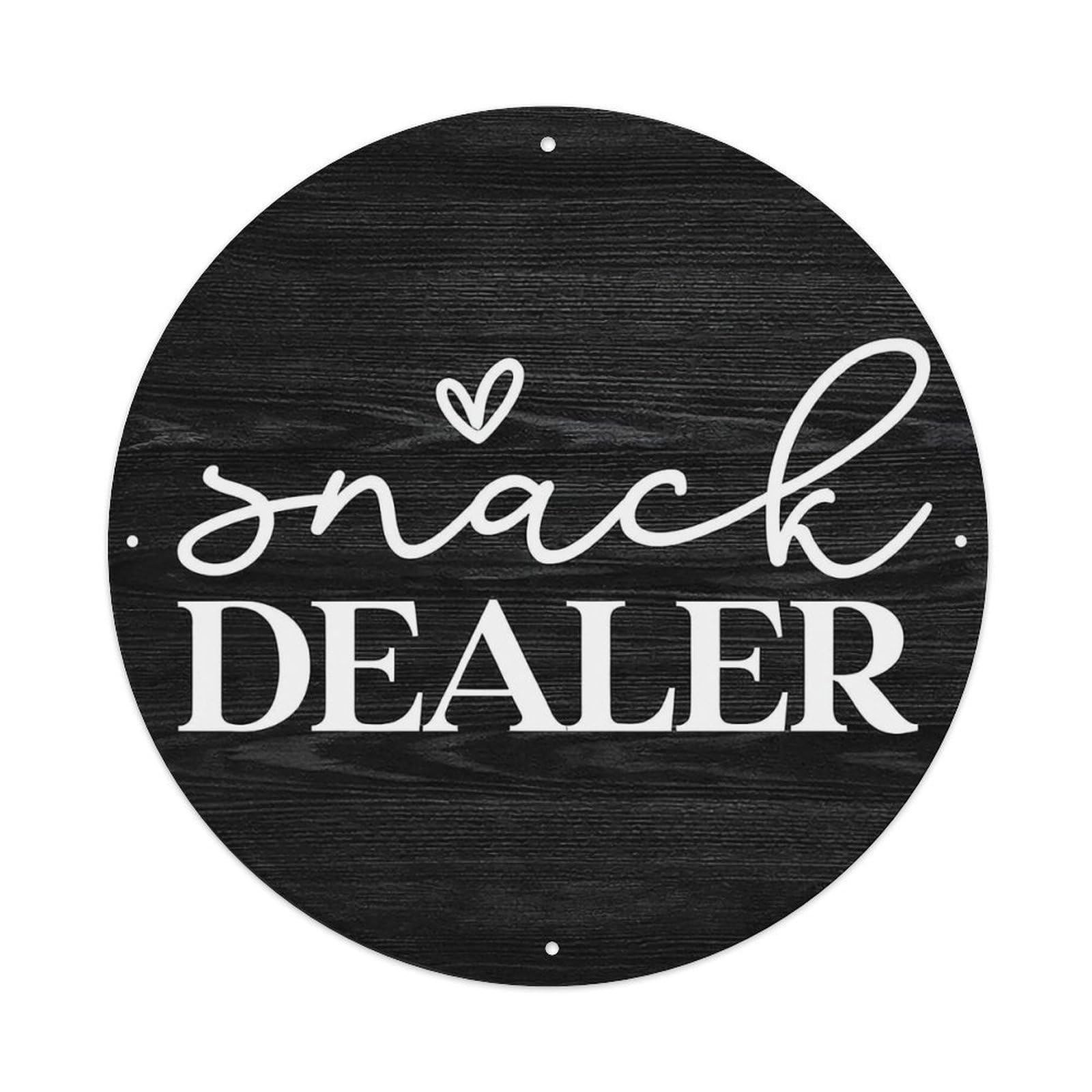 Snack Dealer Heart Script Wood Round Metal Tin Sign Vintage Wall Decor, Bar Garage Cafe Kitchen Home Wall Art Poster 8x8inches