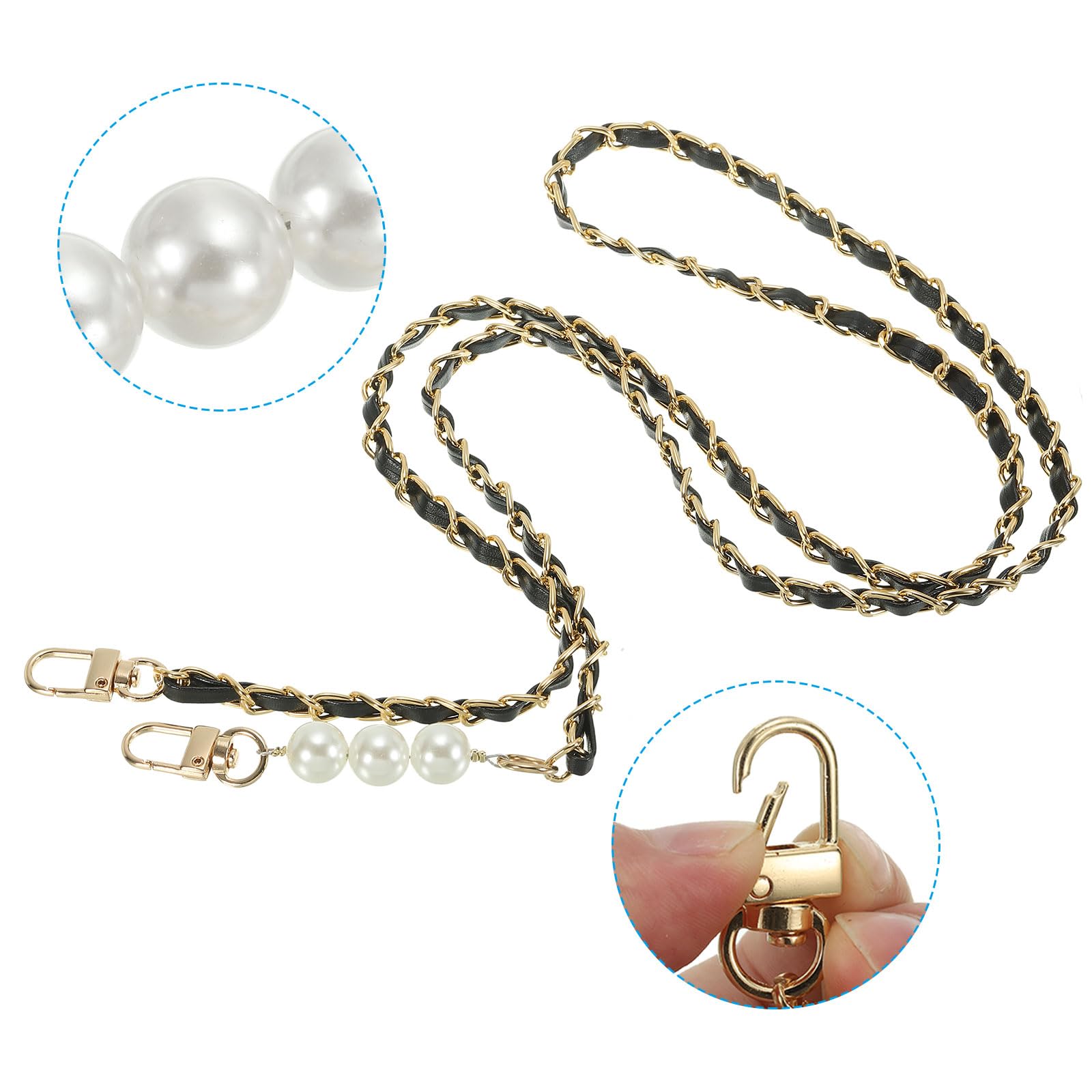 PATIKIL 47 Inch Purse Chain Strap, Leather Metal Chain Strap Replacement Chain for Bag Shoulder Crossbody Clutch Handbags Black/Gold - Image 3