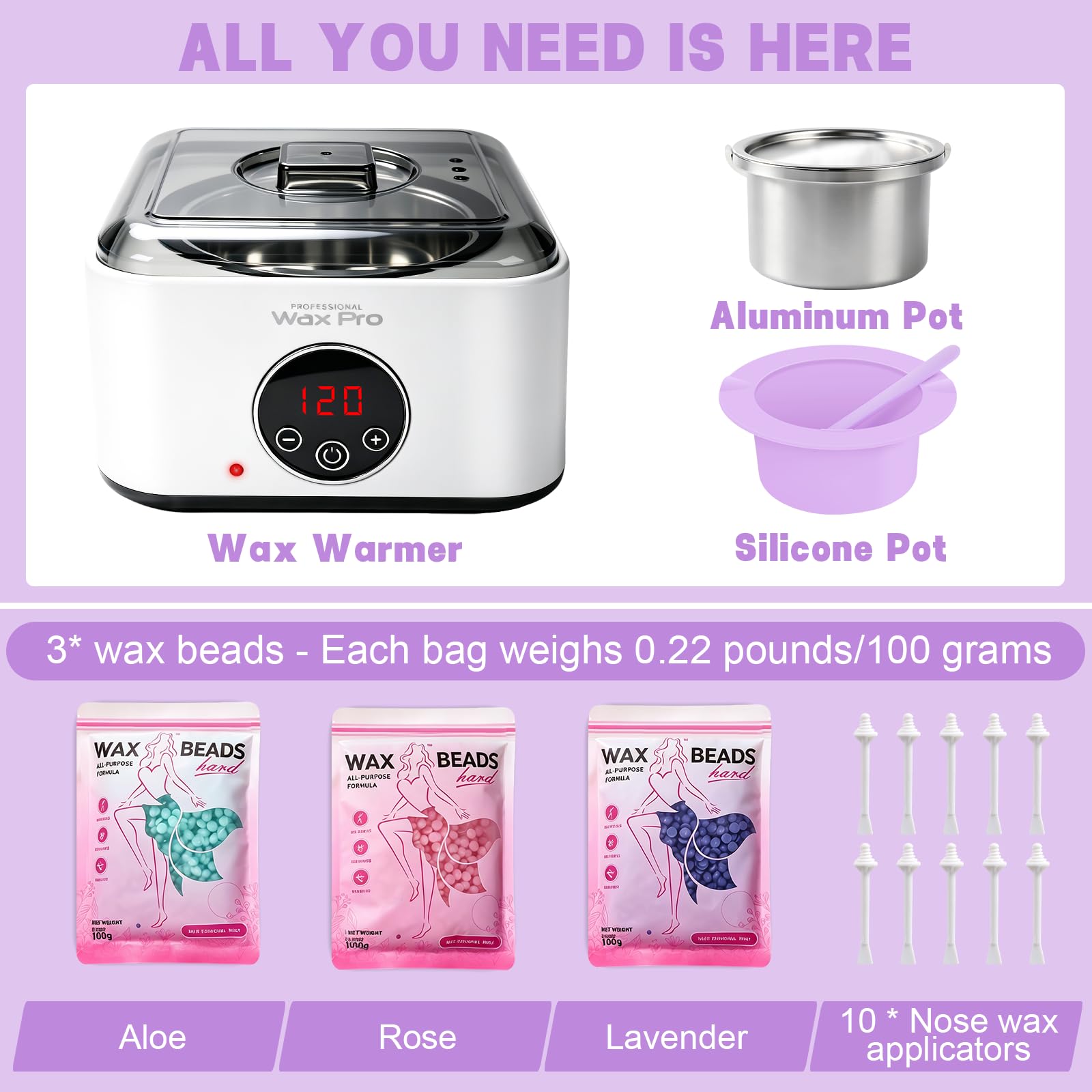Cera Brasiliana Kit Completo, iKlestar Scaldacera Elettrico Professionale con Schermo Touch Digitale, Scalda Cera per Ceretta con 3 Sacchetti di Cera, per Uomo e Donna, Bikini, Ascelle, Gambe e Naso