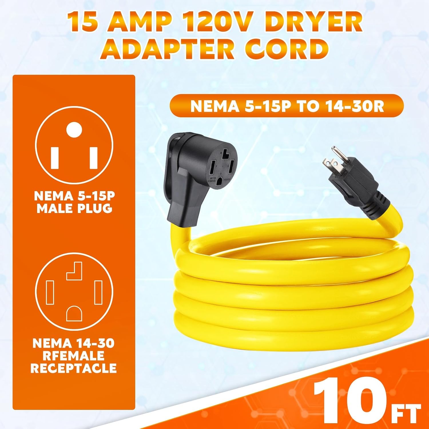kanayu 10 ft 5-15p to 14-30r 15amp dryer adapter cord compatible female power adapter 15 amp 3 prong female receptacle only for 120v device ev power cord