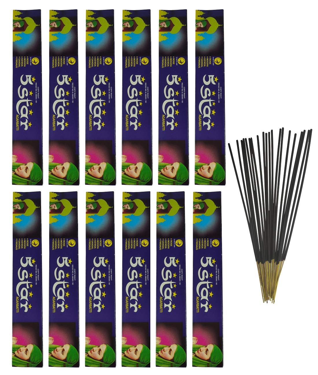 Uniqon (Pack of 12) 5Star Scented Incense Sticks Home Essentials
