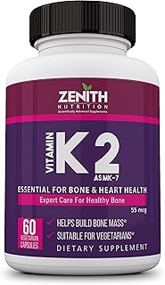 Zenith Nutrition Vitamin K2 as MK7-55 mcg - 60 Veg Capsules | Supports Bones| Promotes Heart Health