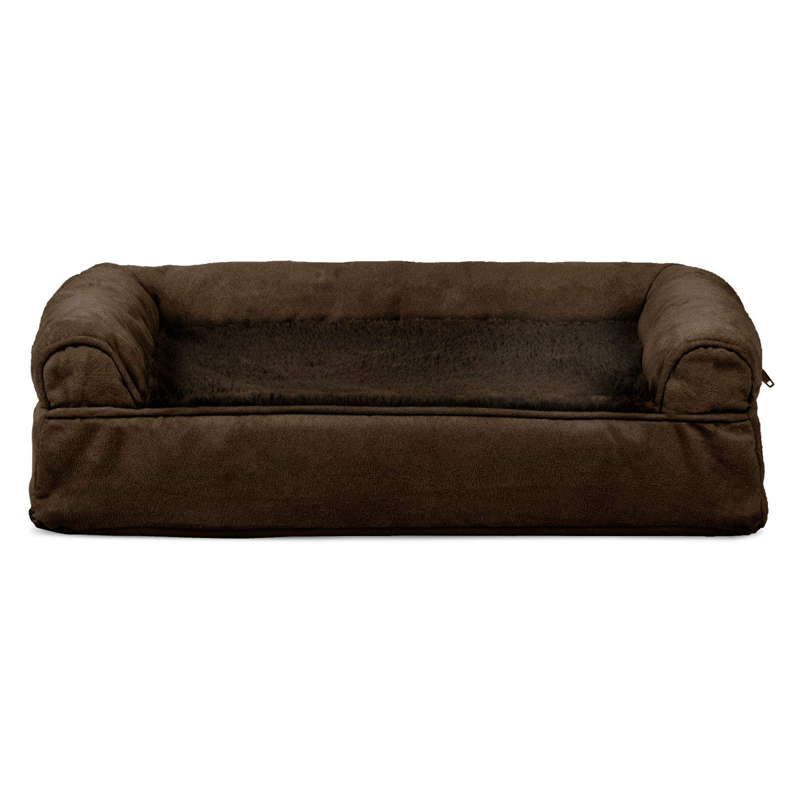 Furhaven Pet Bed for Dogs and Cats - Plush and Suede Sofa-Style Cooling Gel Foam Dog Bed, Removable Machine Washable Cover - Espresso, Medium — image 1