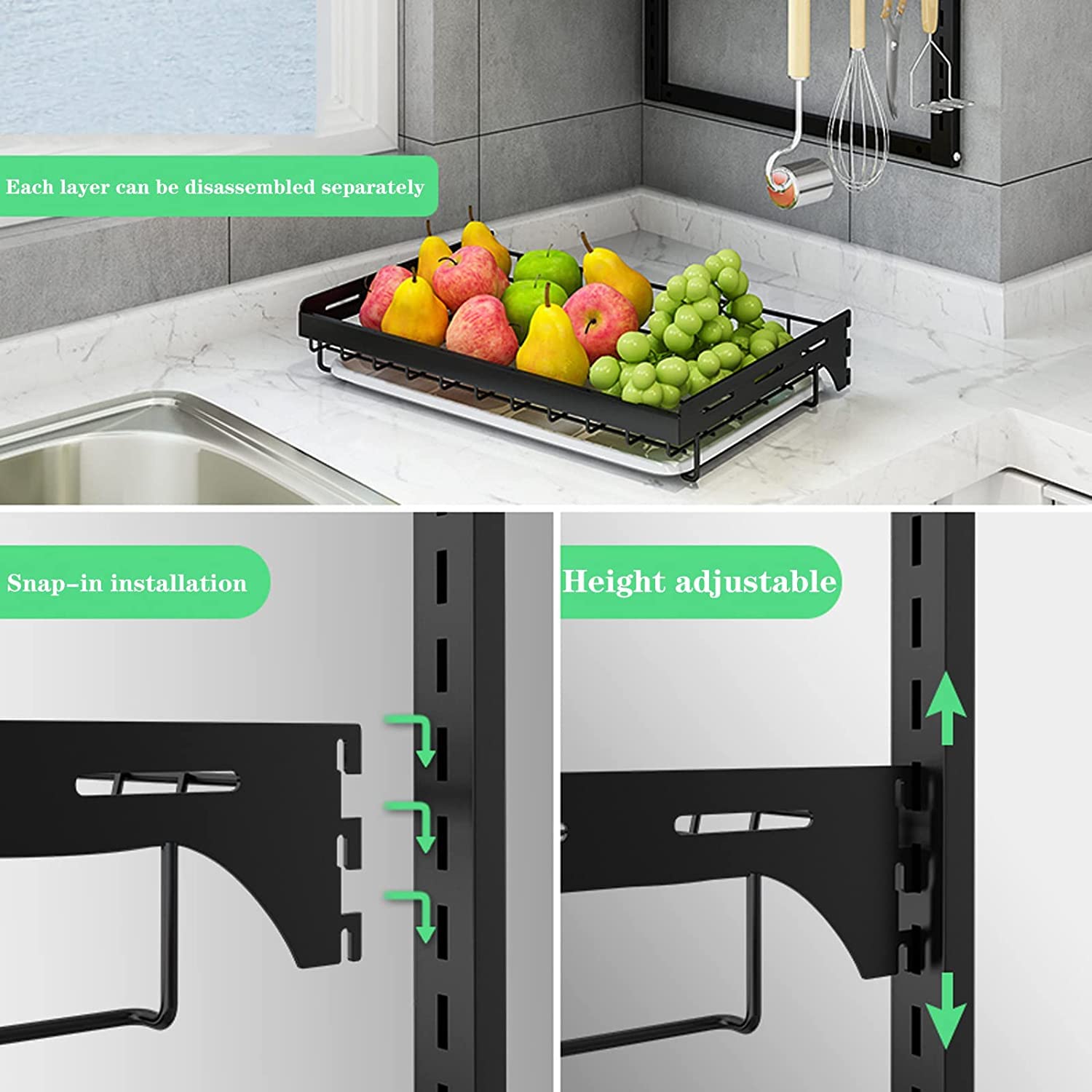 Scolapiatti pieghevole a 3 livelli in acciaio inox da parete e piano di lavoro, salvaspazio, scolapiatti da cucina nizer per un'asciugatura efficiente e facile Sto