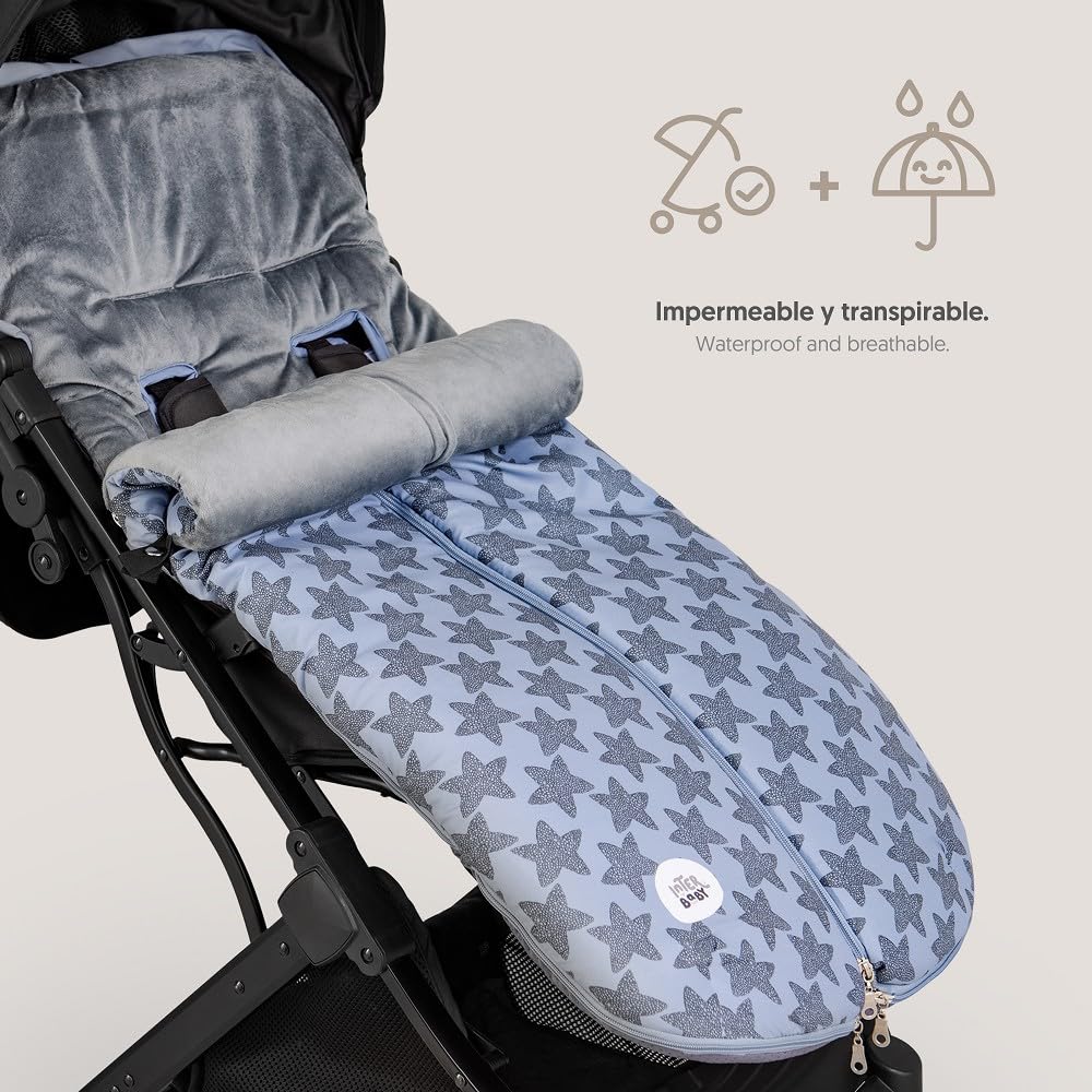 Interbaby Chanceliere Bebe Poussette Couverture Poussette Bebe Hiver, Doux | Sac de Couchage Poussette Bebe Détachable, Double Ouverture, Lavage Facile, Matériaux Antiallergiques, Star Marino Gris
