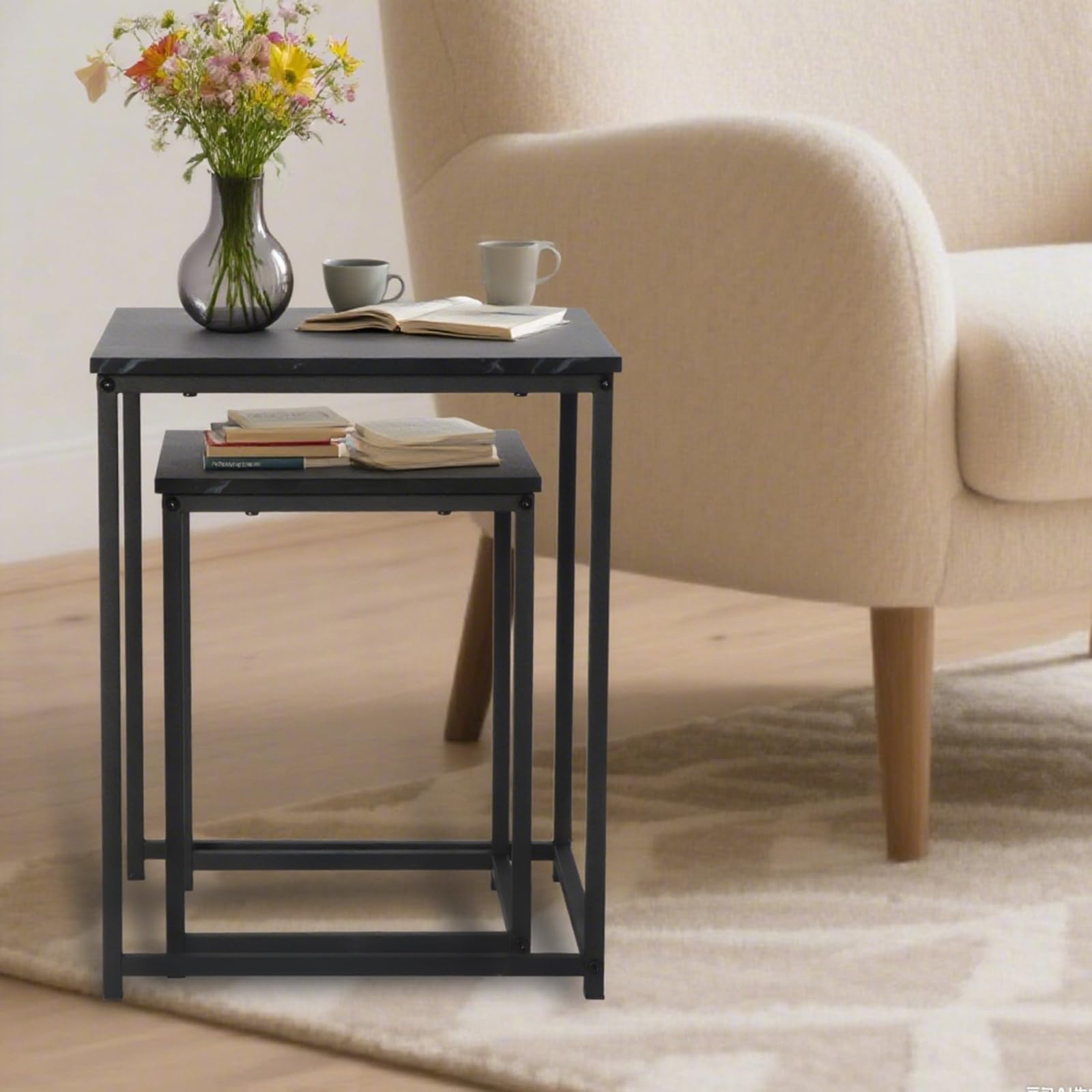 BIGTREE Salontafel, bijzettafel, set van 2, moderne woonkamertafel van