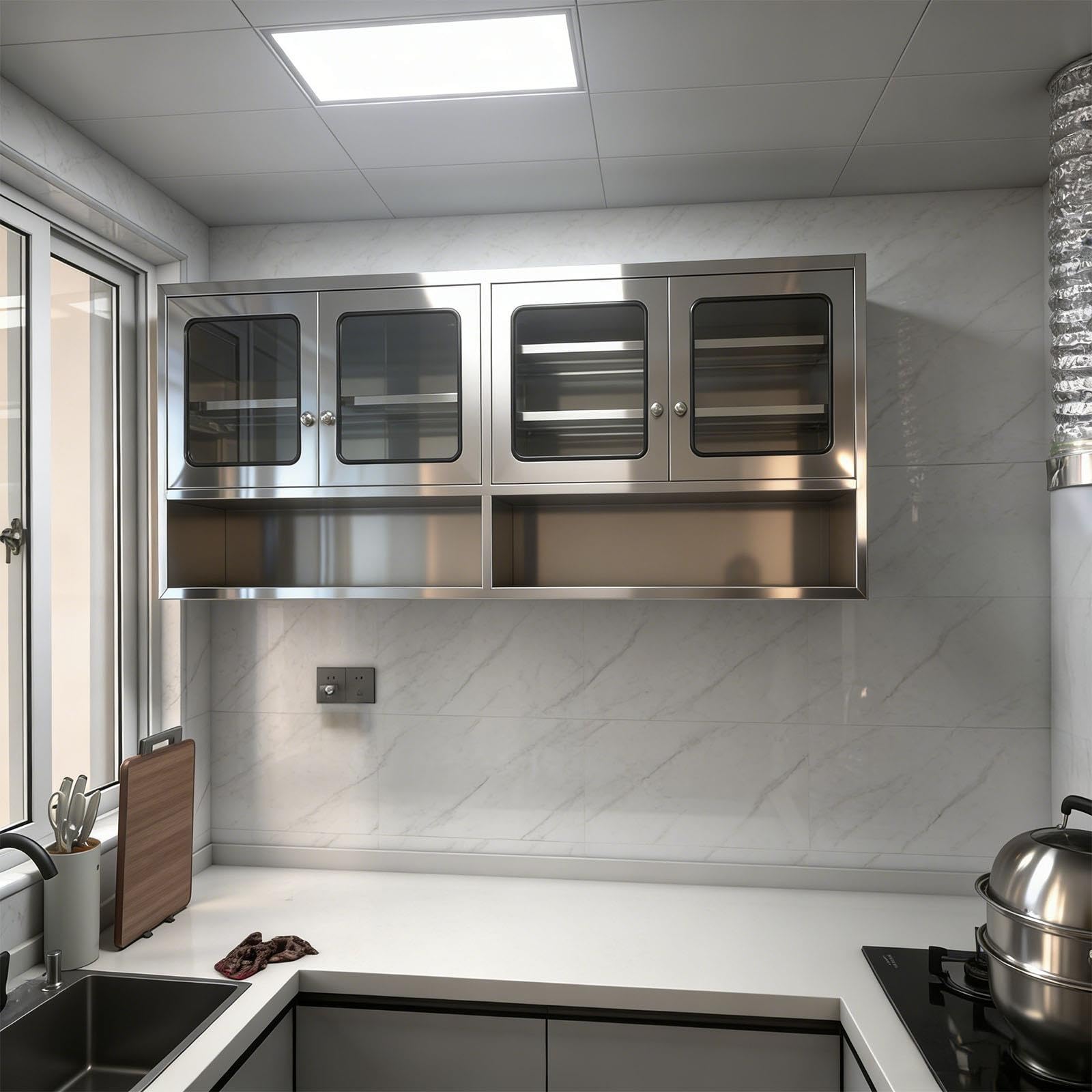 Armoire Murale De Cuisine, Acier Inoxydable 304, Avec Étagères Réglables