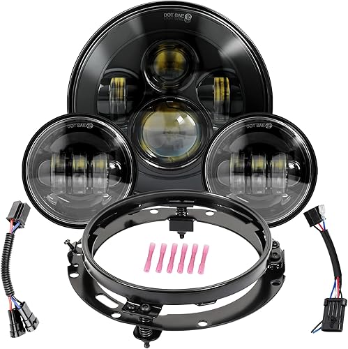 Miniatura 9 de Wisamic Faro LED para motocicleta de 7 pulgadas, lámparas de paso de 4.5 pulgadas, luces antiniebla y anillo de montaje, compatible con Harley