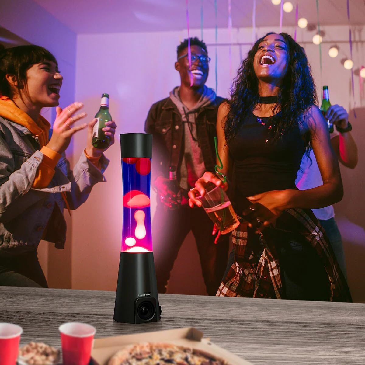 Lampada Lava con Altoparlante Magma con Altoparlante Bluetooth e Microfono - Multifunzionale - Musica - Connessione smartphone - Ricevuta chiamate - Altoparlante di alta qualità 3 W - Rosso