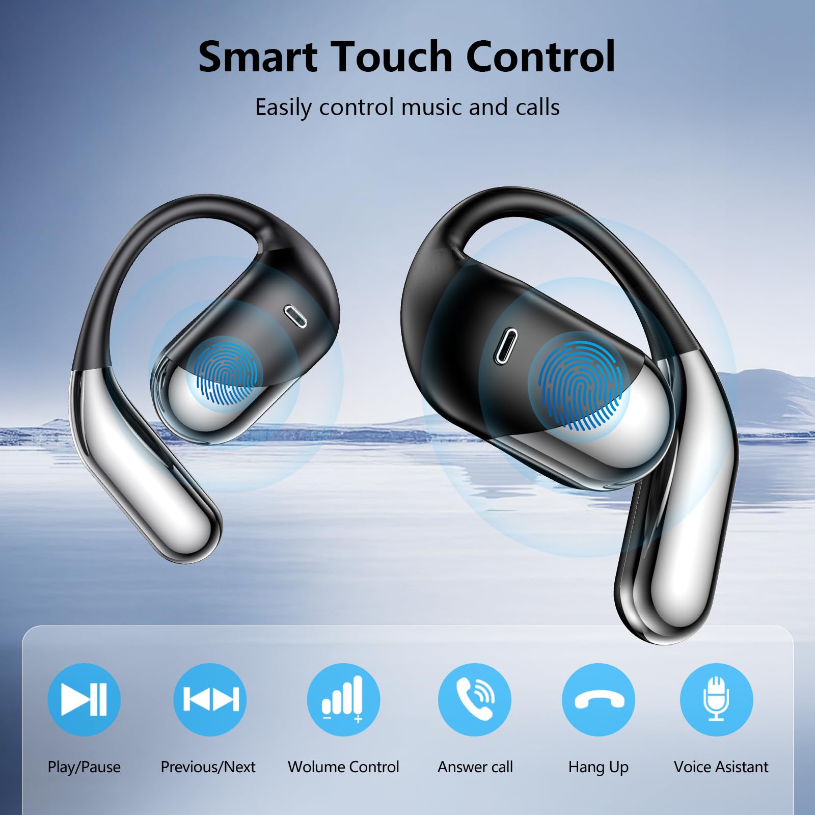 Auricolari senza fili con clip a conduzione ossea, Bluetooth, microfono integrato, impermeabili, display a LED, ganci per le orecchie, design ultra confortevole per corsa, passeggiate, ufficio, regalo