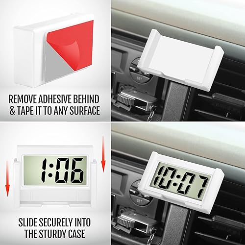 Miniatura 10 de Betus - Reloj digital para tablero de automóvil, reloj adhesivo para vehículo con pantalla LCD gigante que muestra día y hora, para tablero y