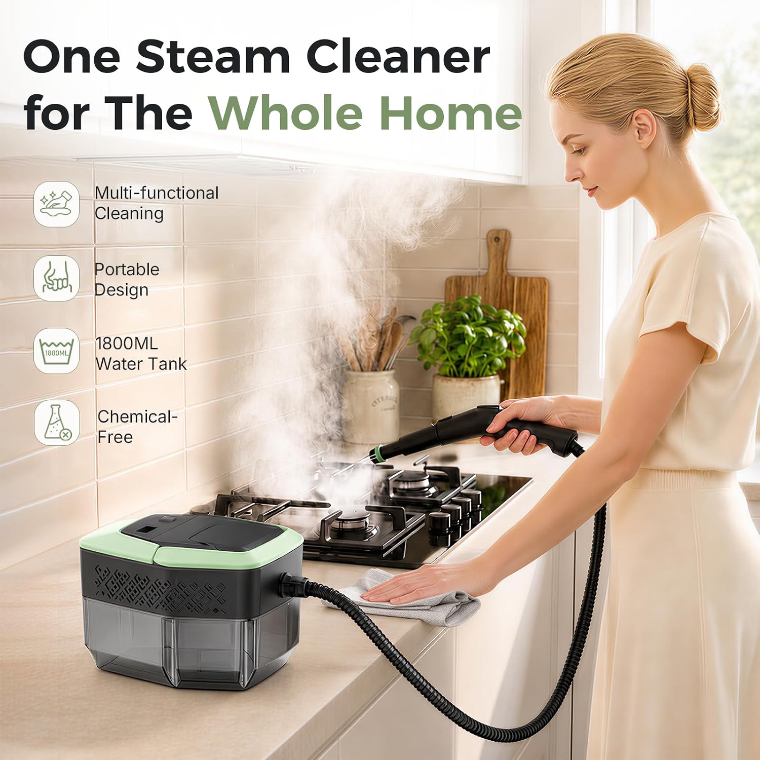 Upgraded Multipurpose Steam Cleaner for Home with Floor Mop Tool, Green