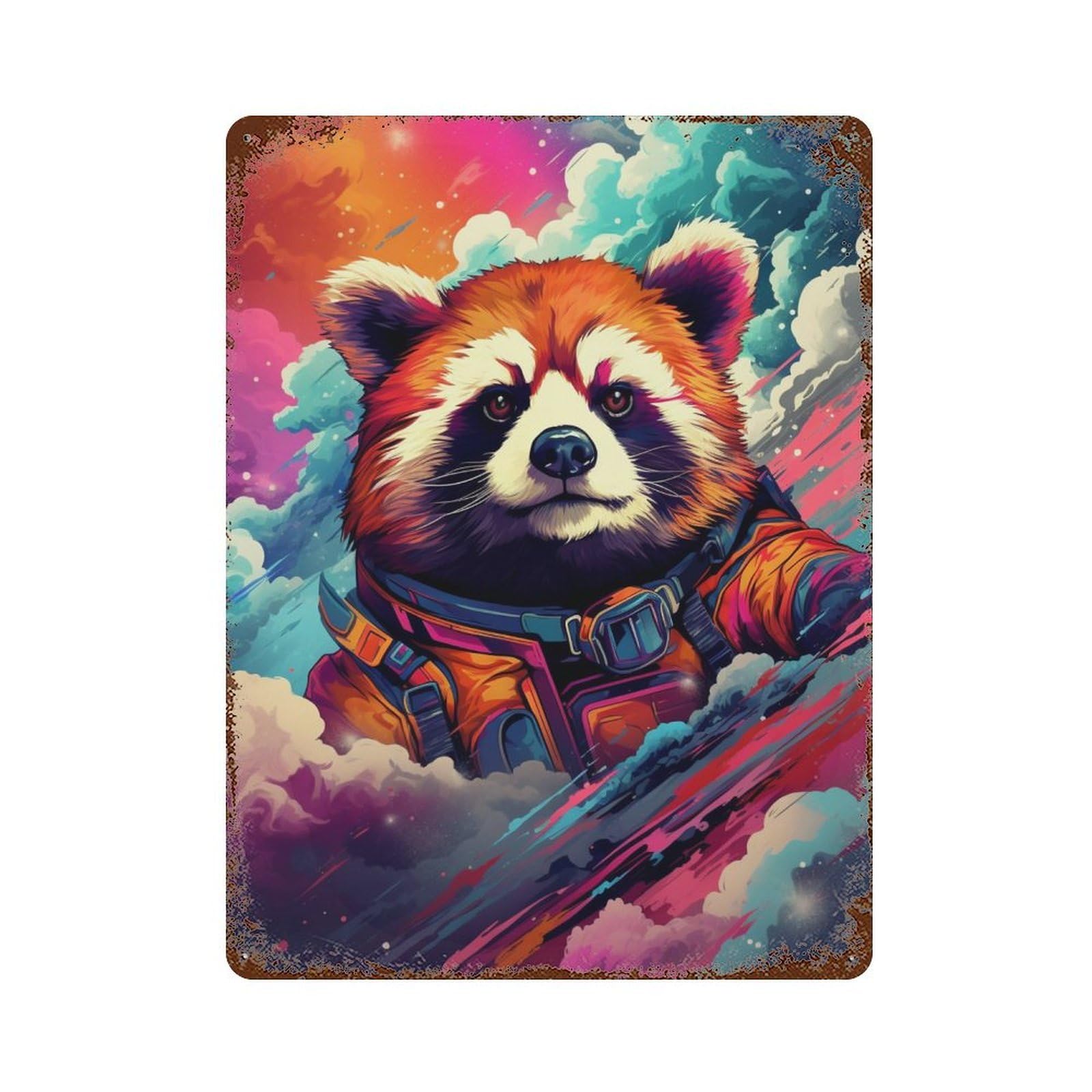 Cosmic Red Panda Adventure-2 Vintage Rust Metal Sign 15.7"x11.8", Ideal for Bistro, Counter And Cafe Decor