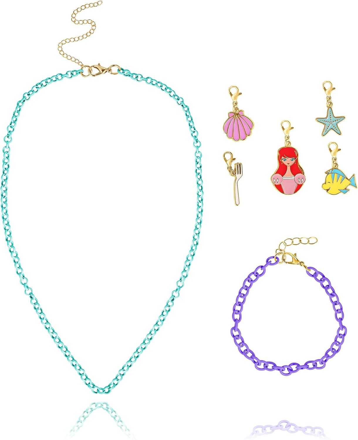 Disney Princess Necklace, Bracelet, and Charms Set - Ariel, Belle, and Cinderella Princess Charms with Bracelet and Necklace Princess Jewelry